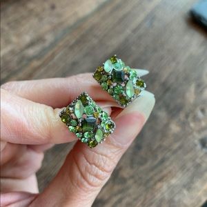BNWOT Vintage Green Gem Encrusted Clip-on Earrings